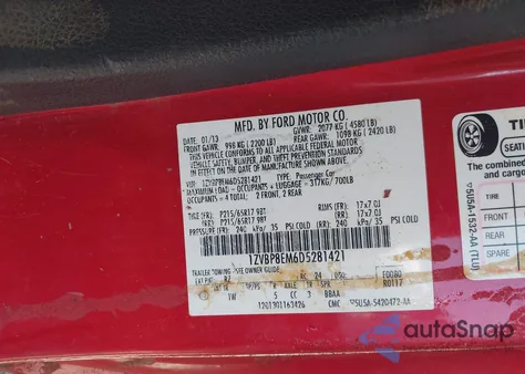 2013 Ford Mustang V6 z USA, uszkodzony, nr VIN 1ZVBP8EM6D5281421